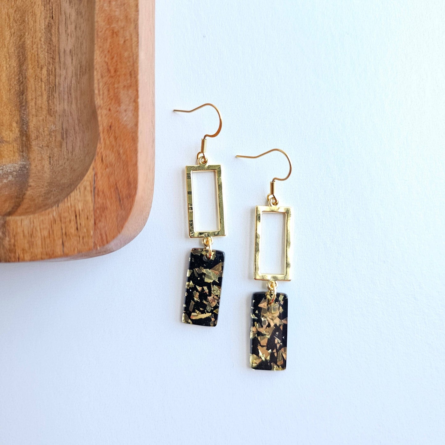 Raya Earrings - Black Gold Flake