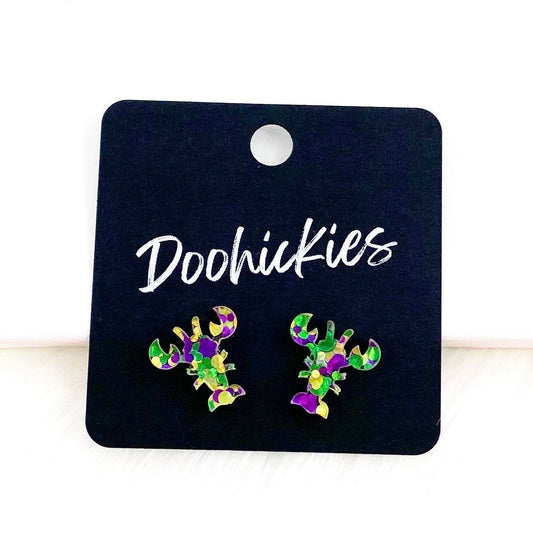 Mardi Gras Glitter Crawdaddies Studs -Earrings