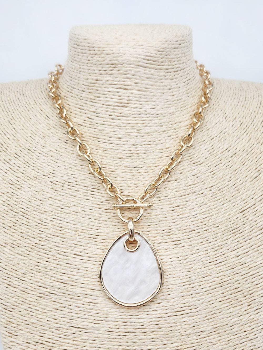 Gold Open Chain with Pearlized White Charm 16"-18" Necklace