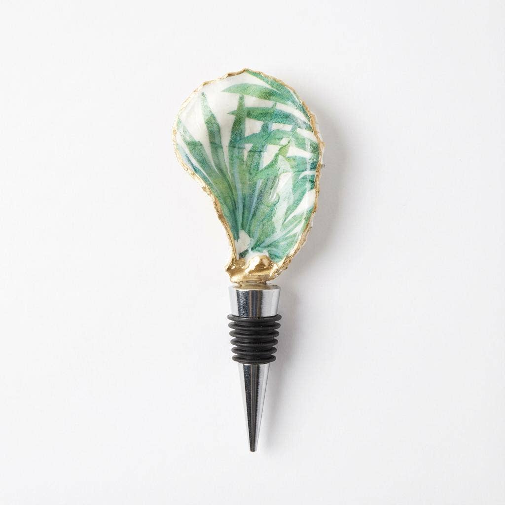 Tropical Leaf Oyster Shell Wine Stopper