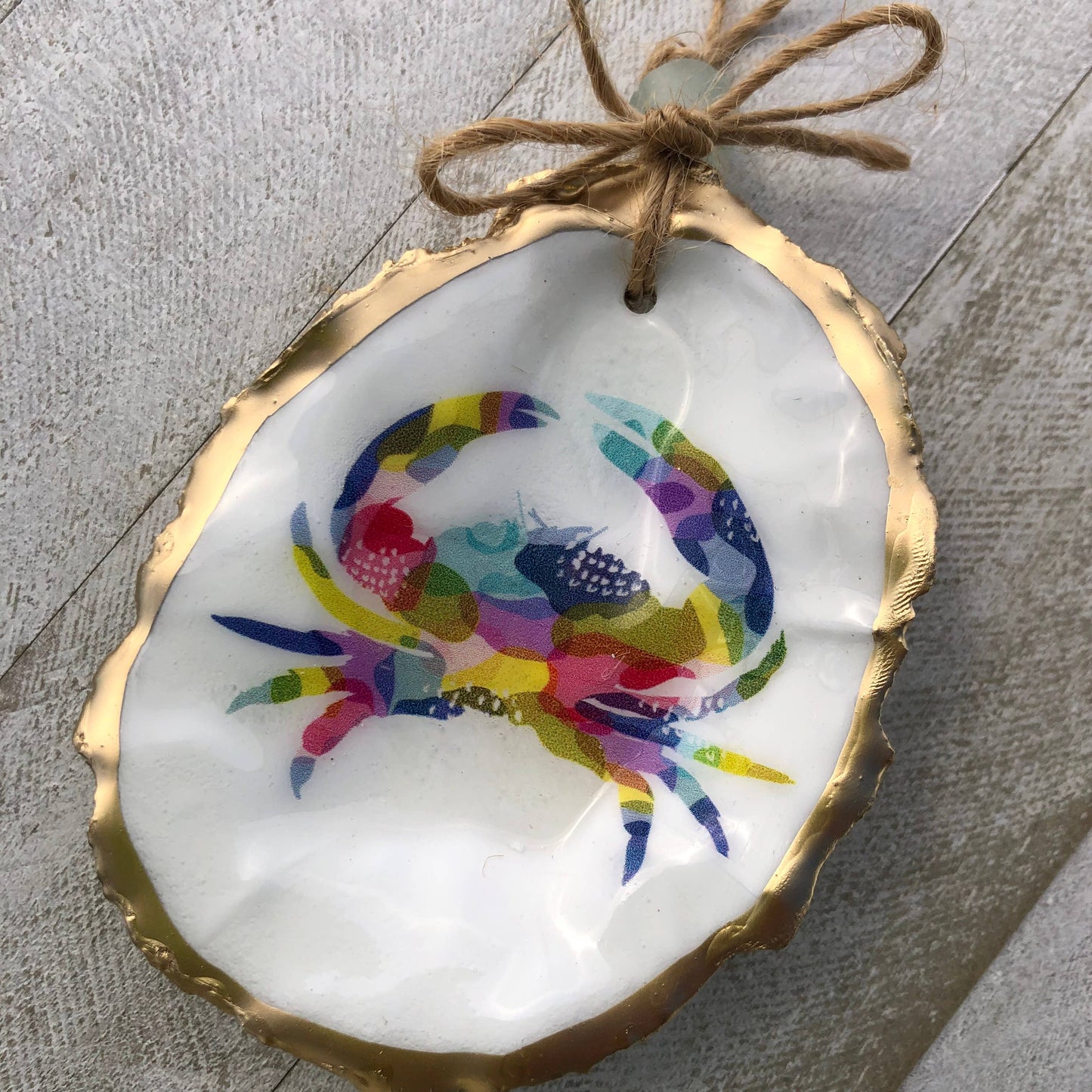 Decoupage Oyster Ornament | Watercolor Crab