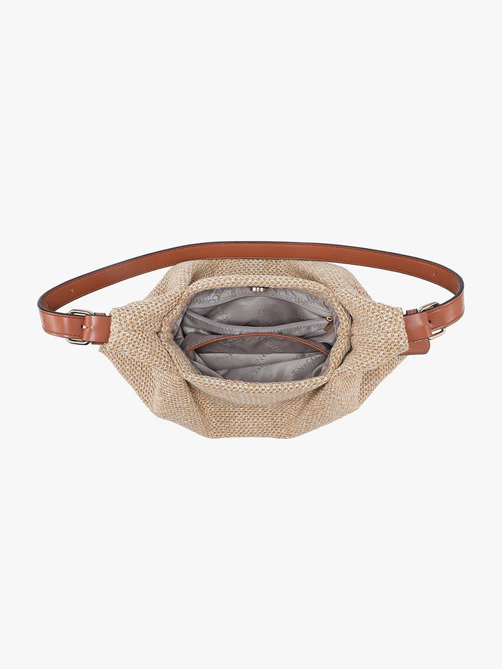 Samantha Soft Straw Woven Shoulder Bag w/ Snap Closure