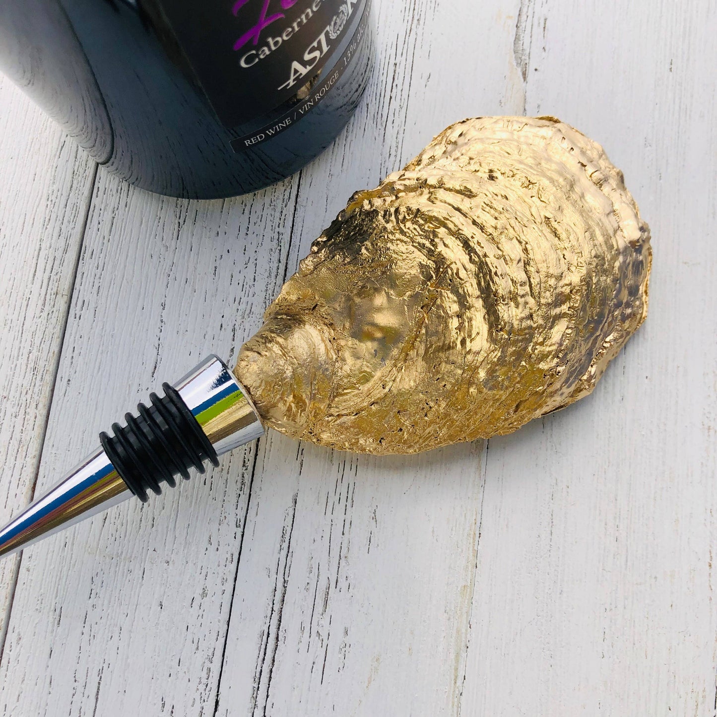 Oyster Shell Wine Stopper--Vibrant Chinoiserie