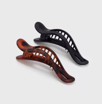 Flat Lay Claw Clip 2pc Curved - Black &amp; Tort
