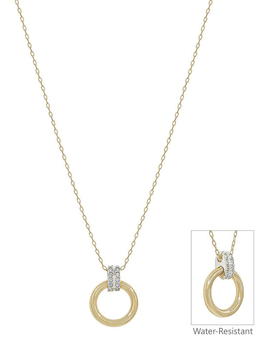 Water Resistant Gold Open Circle with Crystal Accents 16"-18" Necklace