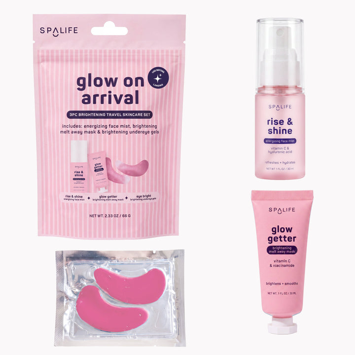Christmas Holiday Glow On Arrival Brightening Travel Skincare Kit | 3 Piece Gift Set