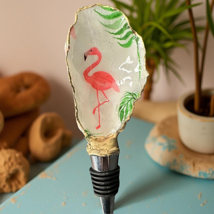 Tropical Flamingo Oyster Shell Wine Stopper
