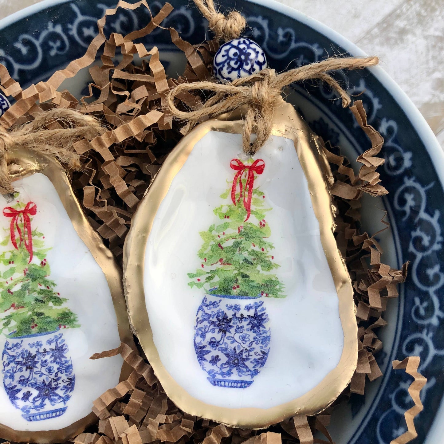 Oyster Ornament | Blue And White Porcelain Christmas Tree