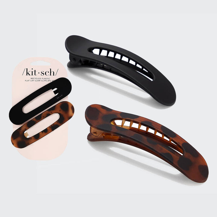 Flat Lay Claw Clip 2pc Flat - Black &amp; Tort
