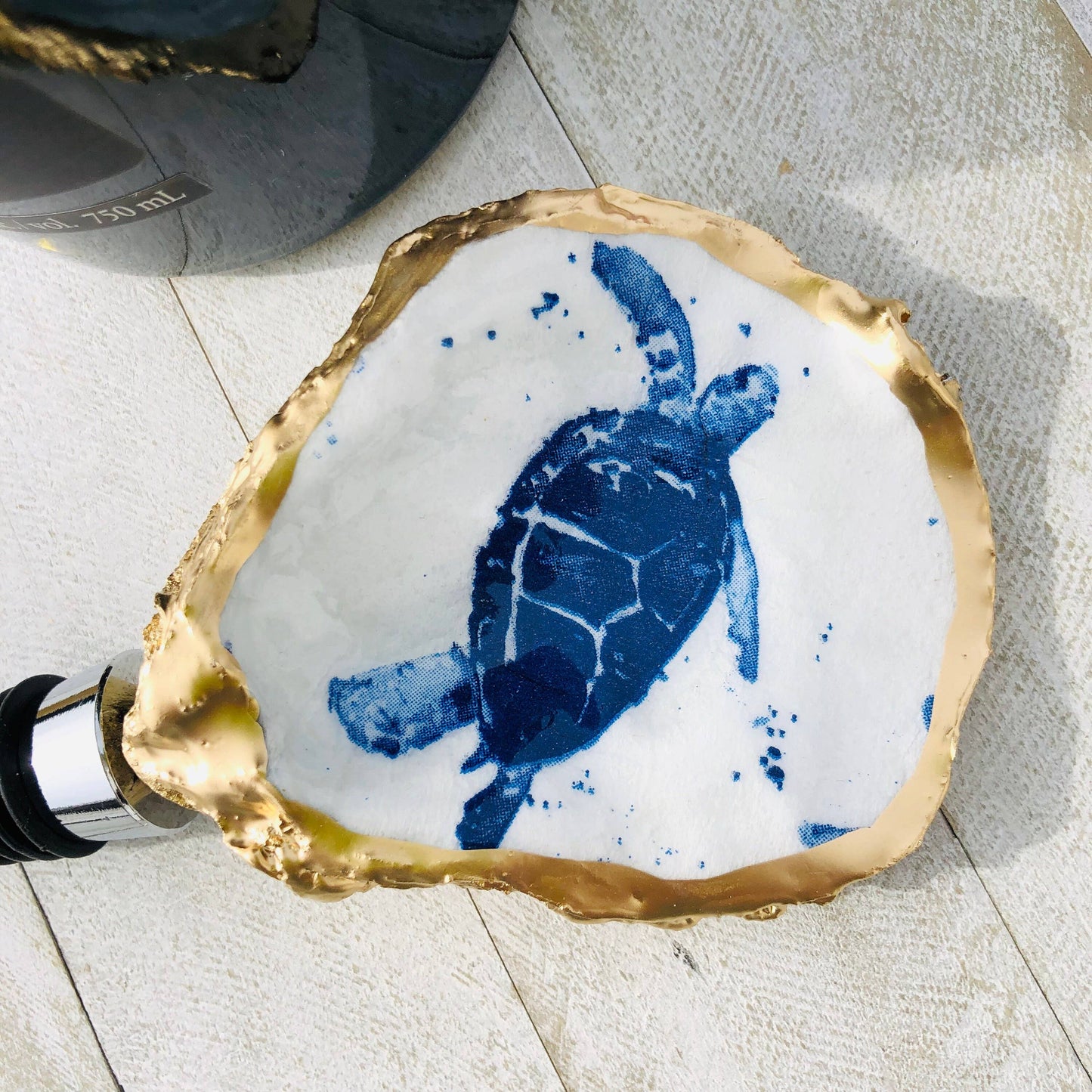 Oyster Shell Wine Stopper--Sea Turtle