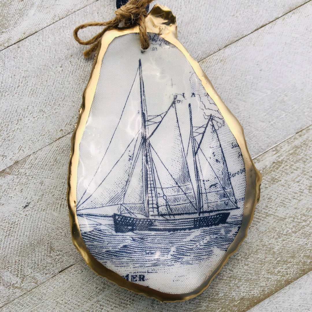 Decoupage Oyster Ornament | White Sailboat