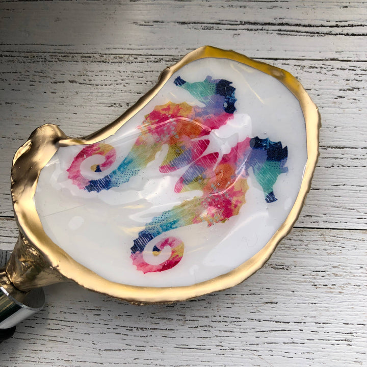 Oyster Shell Wine Stopper--Watercolor Seahorse