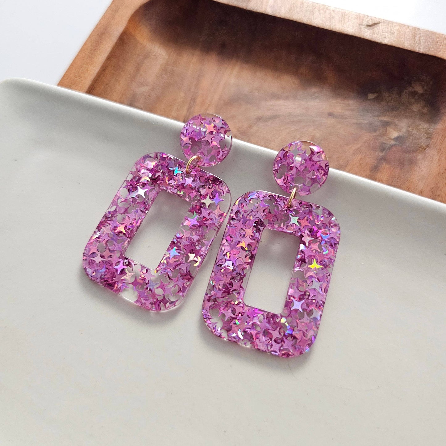 Margot Earrings - Pink Glitter // Spring, Summer, Sparkle