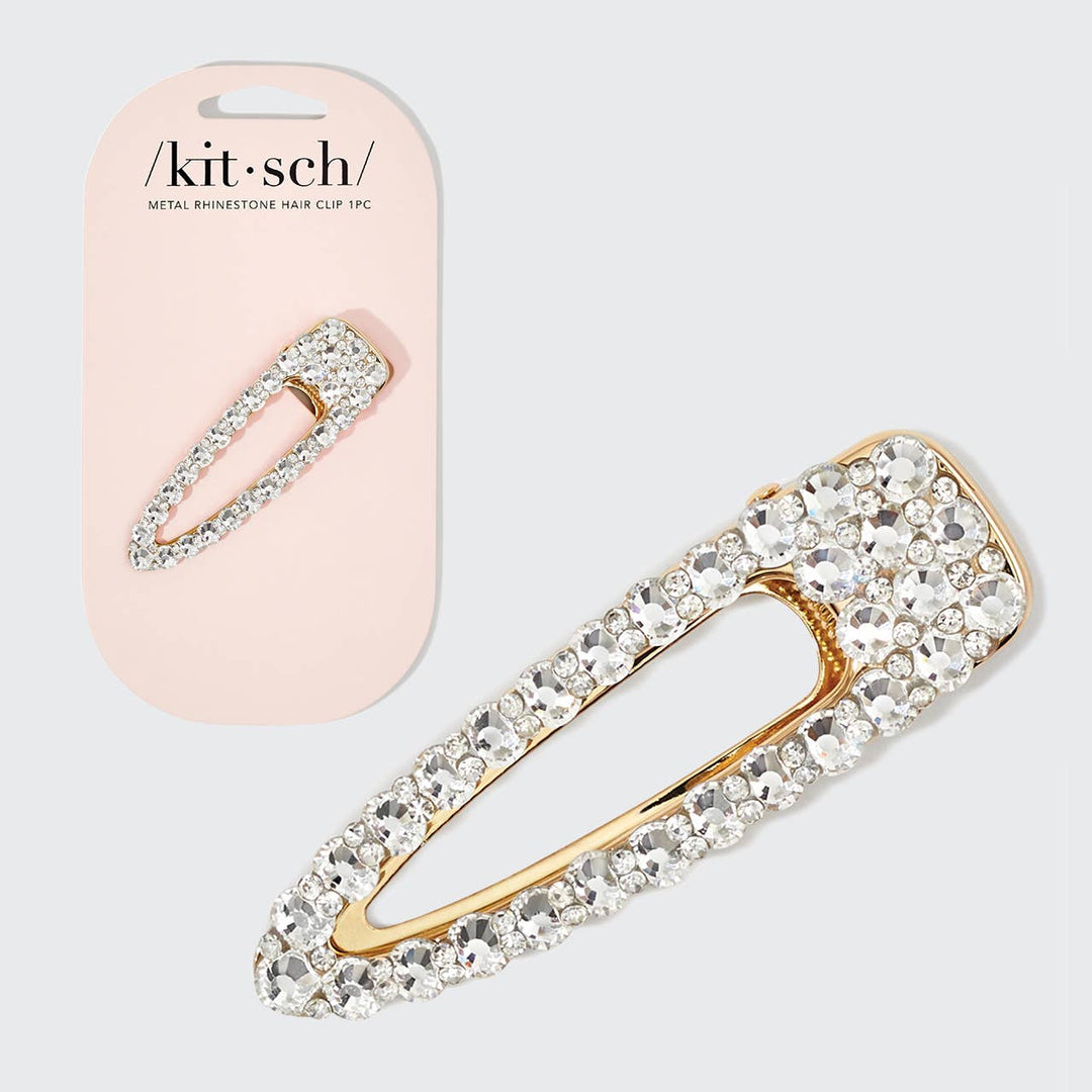 Metal Rhinestone Large Open Shape Hair Clip Gold
