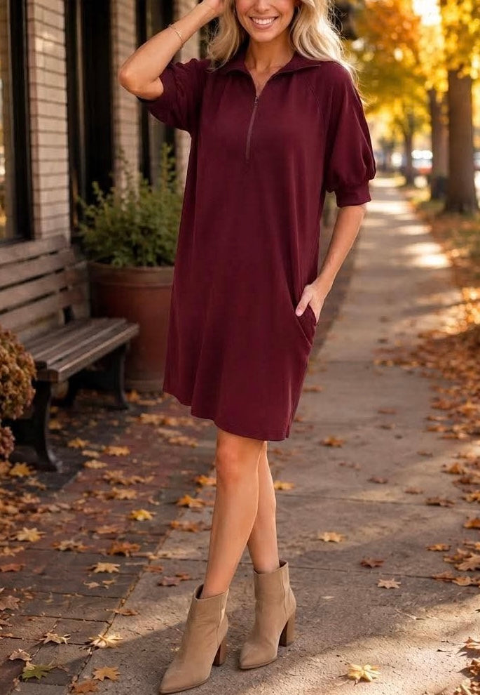 Luxe Knit Zip Neck Dress (2 colors)