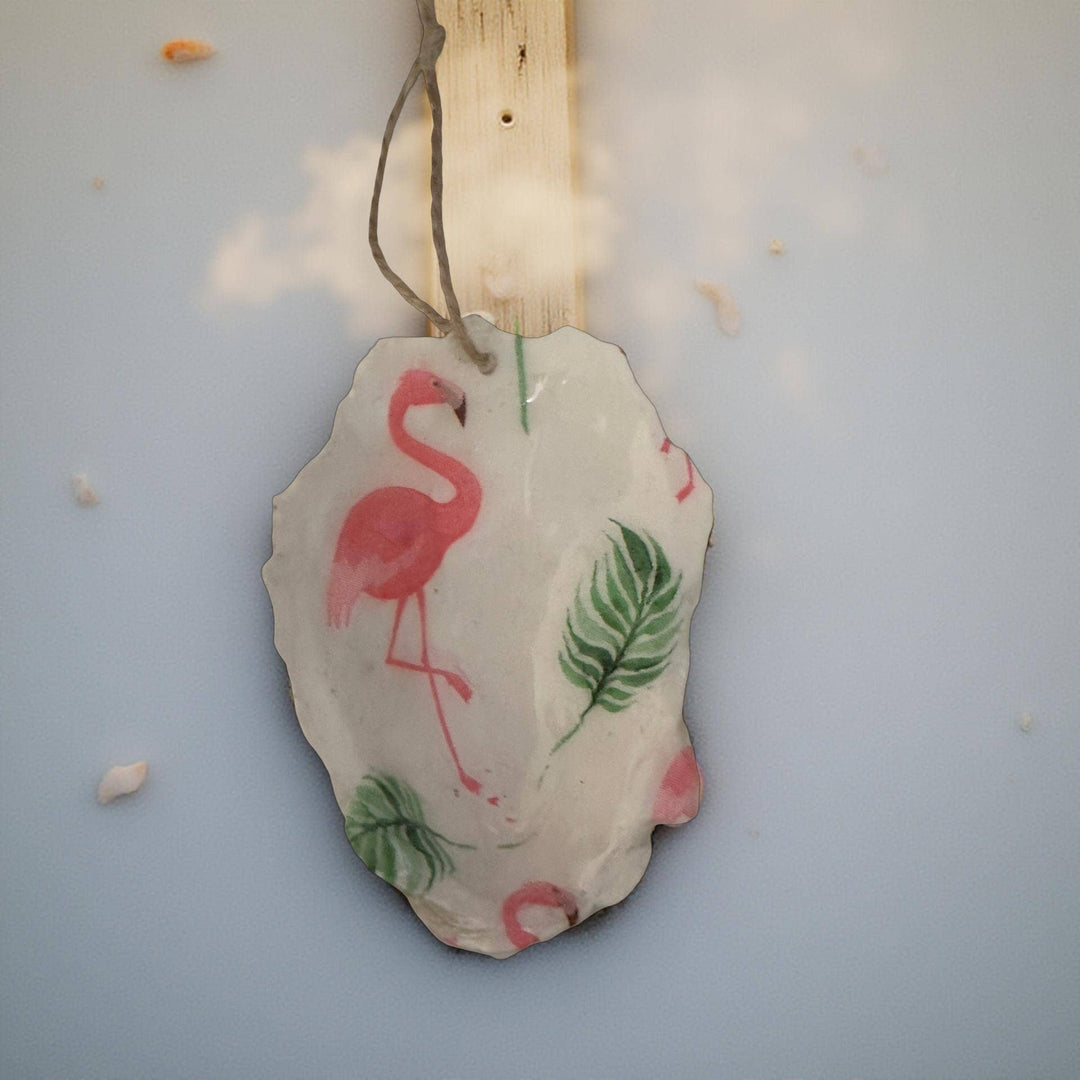Flamingo &amp; Palm Oyster Ornament