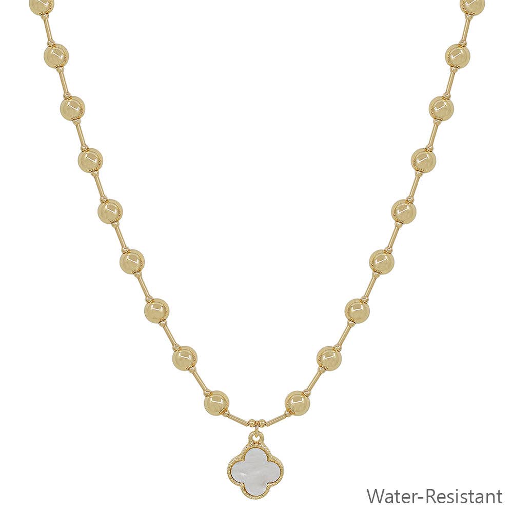 Water Resistant 6MM Gold Beaded Chain with Clover 16"-18" Necklace