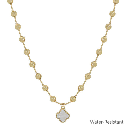 Water Resistant 6MM Gold Beaded Chain with Clover 16"-18" Necklace