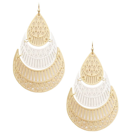 Gold and Silver Filigree Teardrop Earring