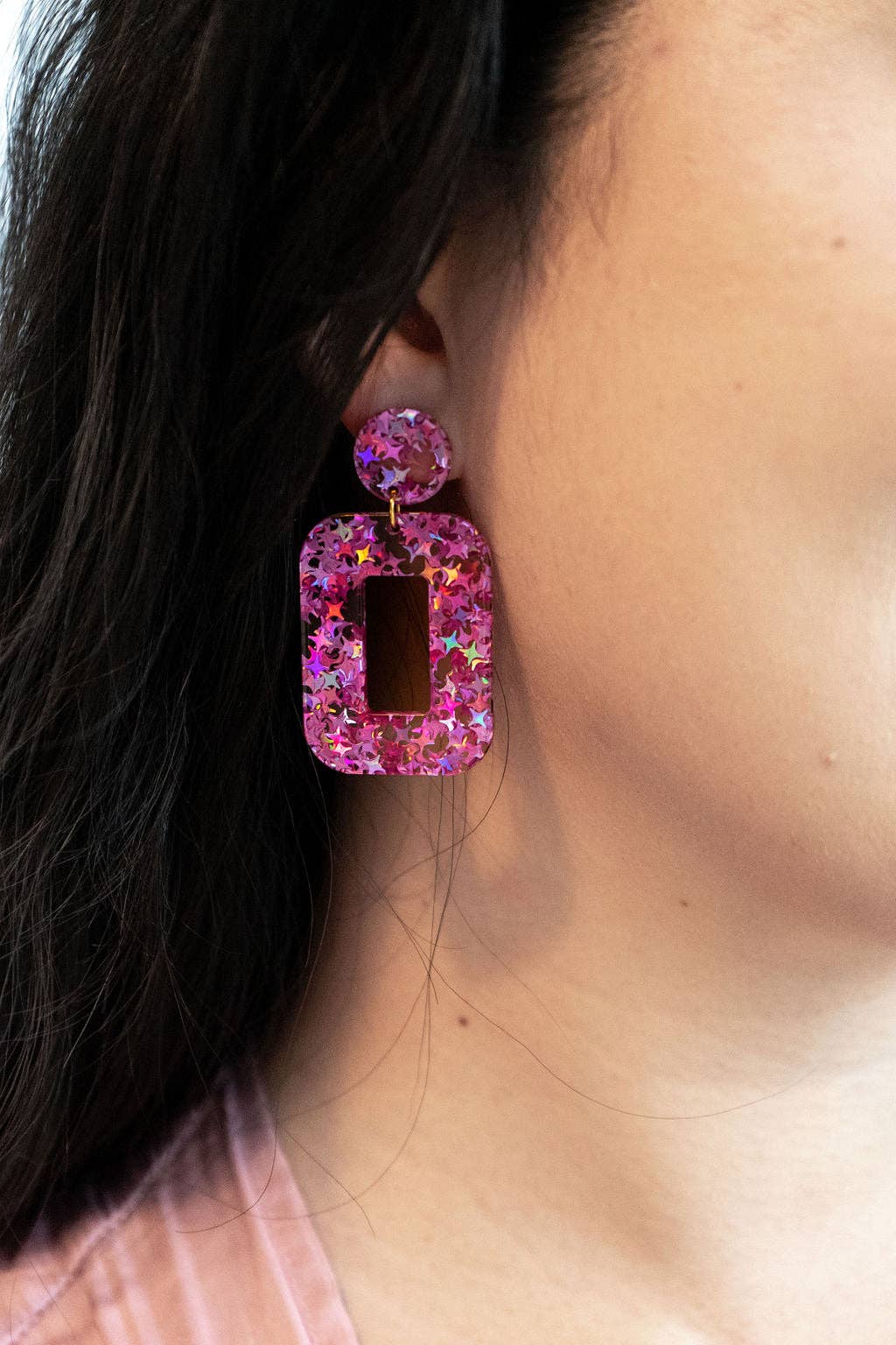 Margot Earrings - Pink Glitter // Spring, Summer, Sparkle