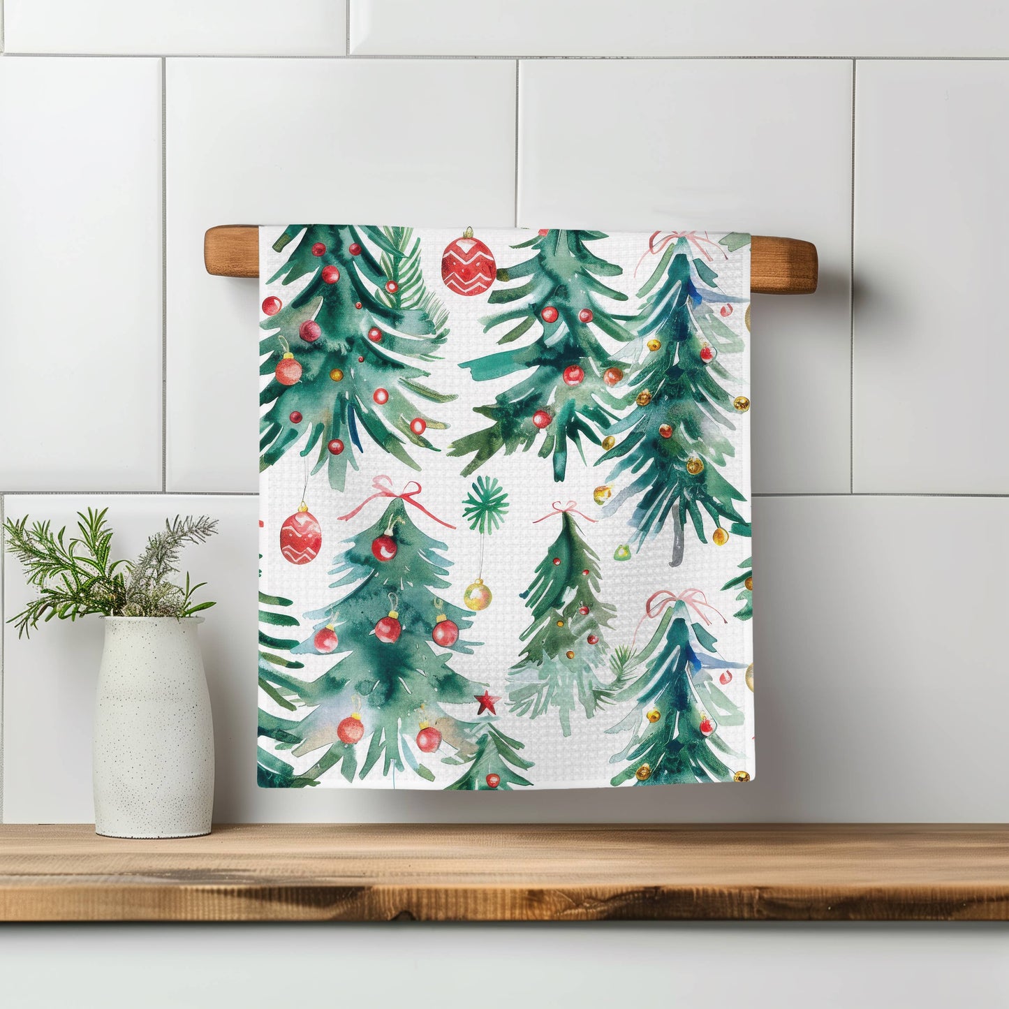 Christmas Tree Kitchen Tea Towel Waffle Holiday