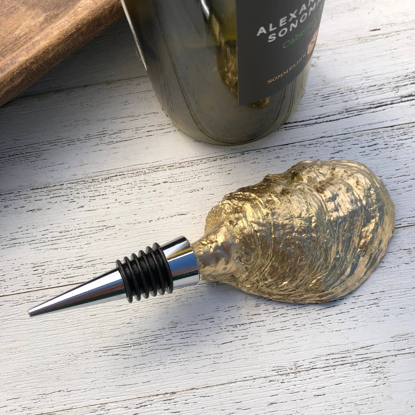 Oyster Shell Wine Stopper--Tropical Fish