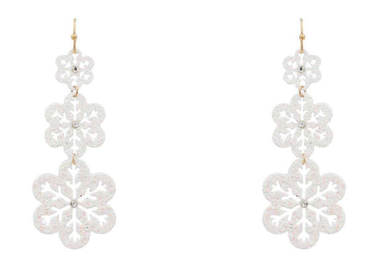 White Glitter Textured Snowflake 2.5" Drop Earring