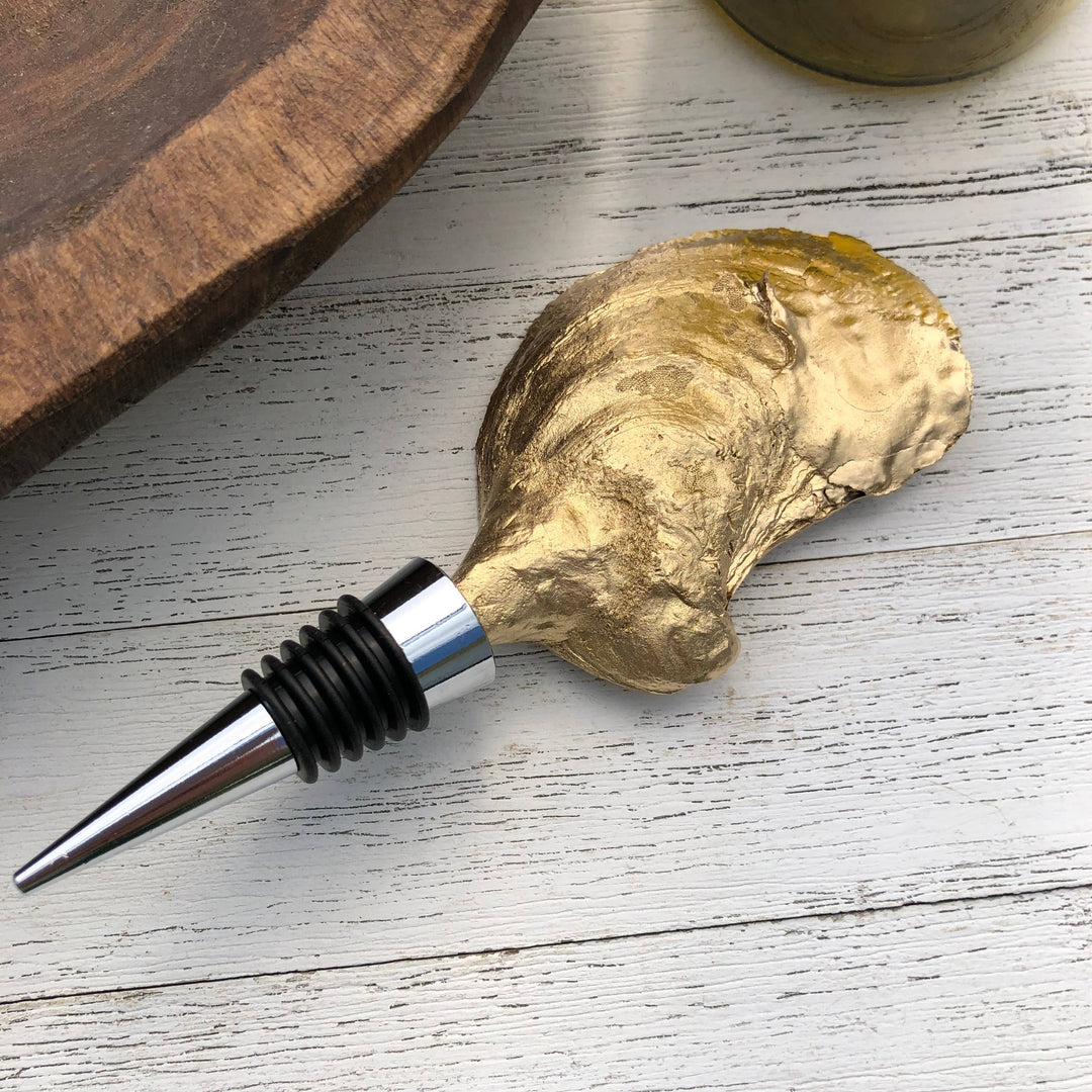 Oyster Shell Wine Stopper--Watercolor Seahorse
