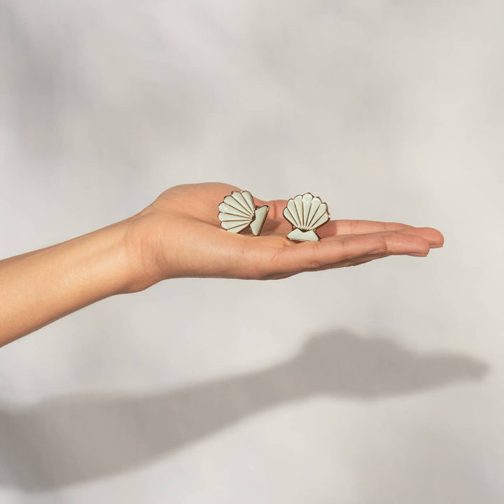 Metal Clam Shell Hair Clip 2pc Set - Gold &amp; Pearlized Cream
