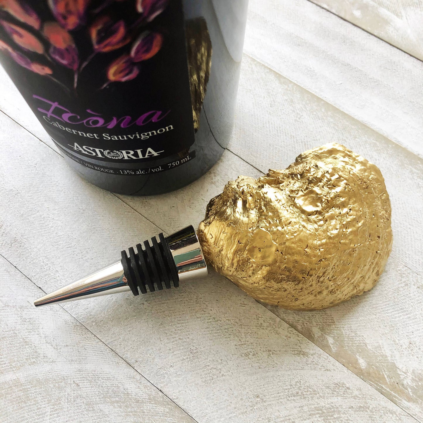 Oyster Shell Wine Stopper--Sea Turtle