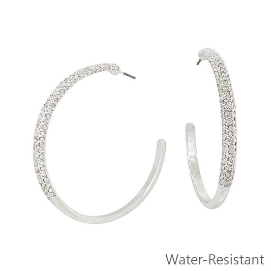 Water Resistant Silver 2" Pave Hoop Earring