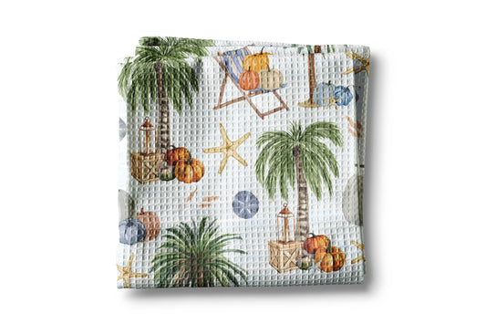 Autumn Leaves Ocean Breeze Kitchen Towel, Coastal Fall Beach