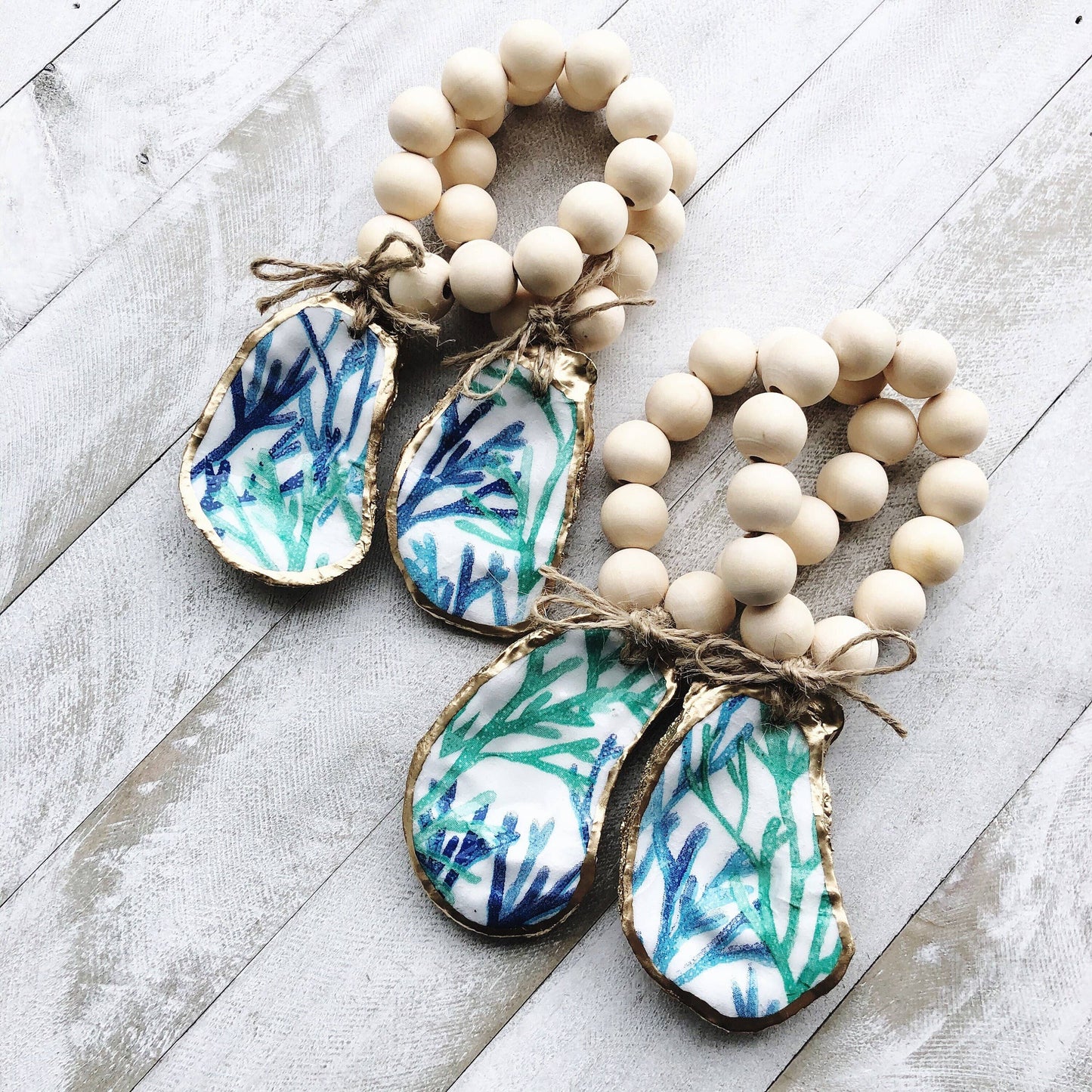 Oyster Shell Napkin Rings | Seagrass Print