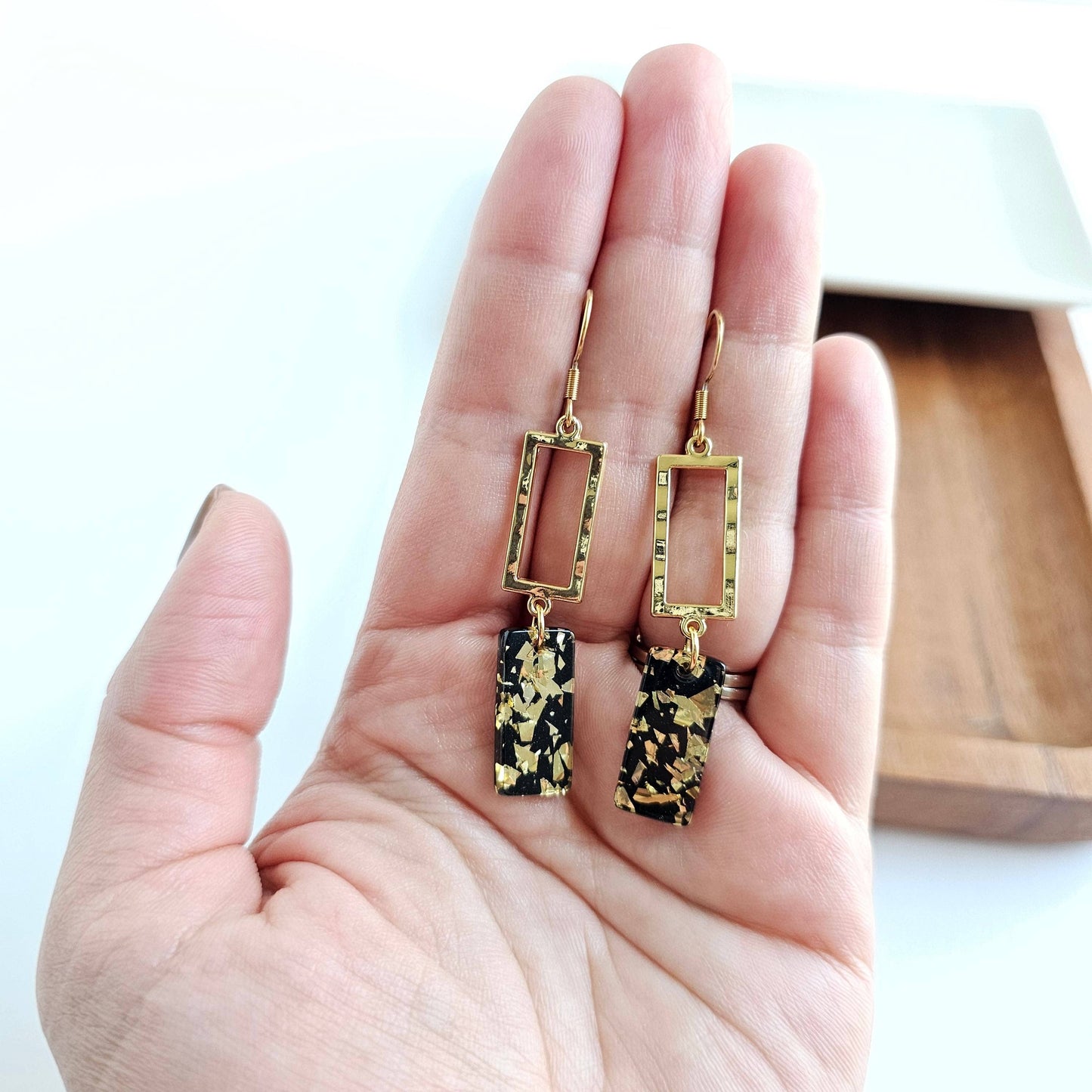 Raya Earrings - Black Gold Flake