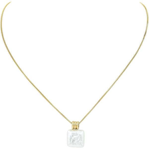 Gold Chain with Square Pearl Charm 16"-18" Necklace