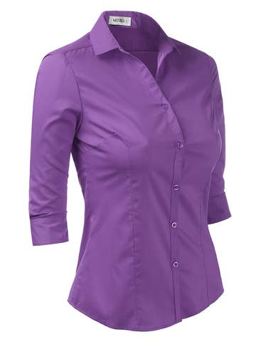 3/4 Sleeve Button Down Collar Shirt Blouse