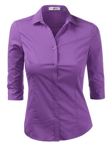 3/4 Sleeve Button Down Collar Shirt Blouse