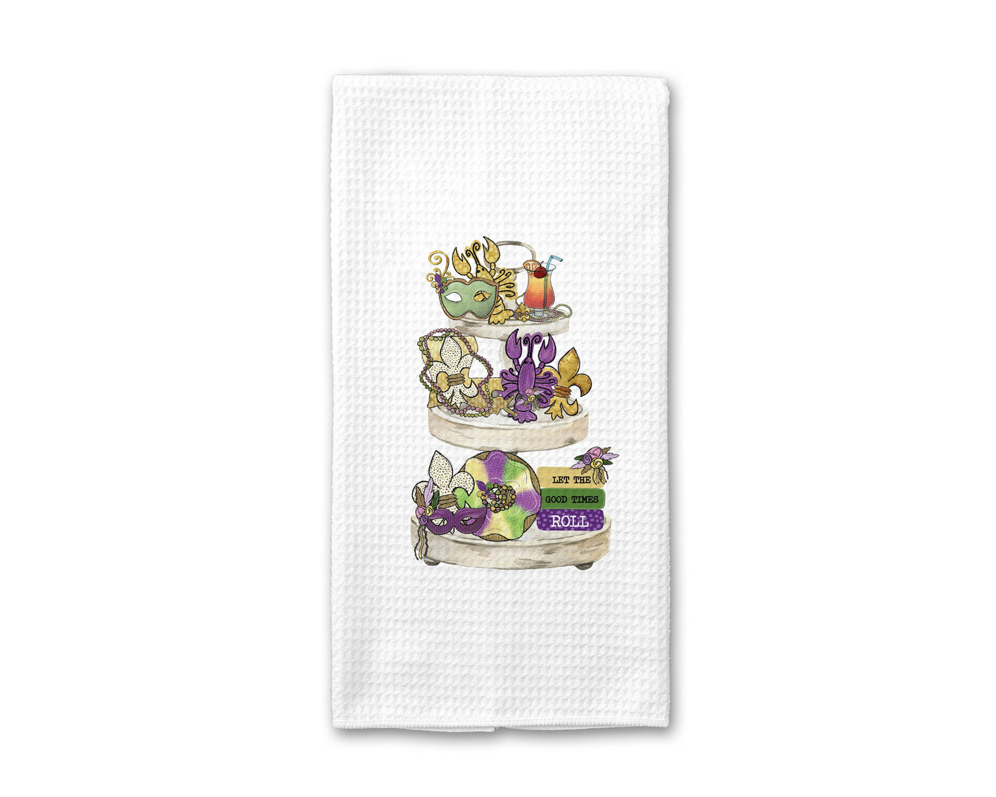 Mardigras Teir Tray Kitchen Towel, Crawish Masks Dish Towel