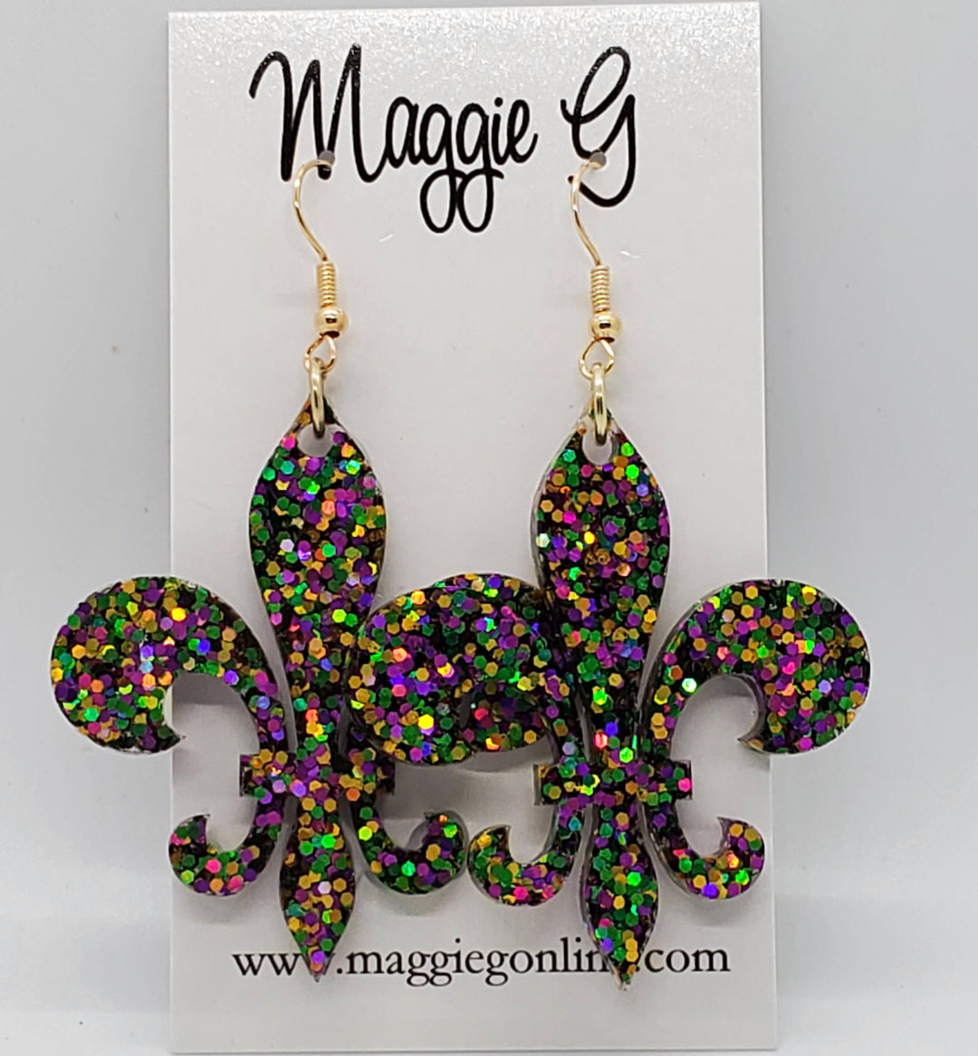 Fleur De Lis Resin & Glitter Earrings