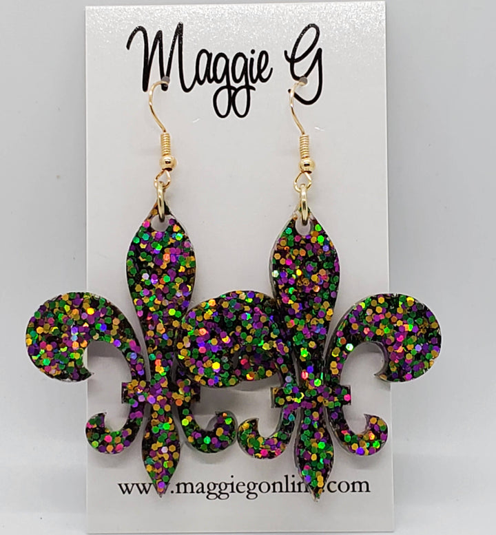Fleur De Lis Resin & Glitter Earrings