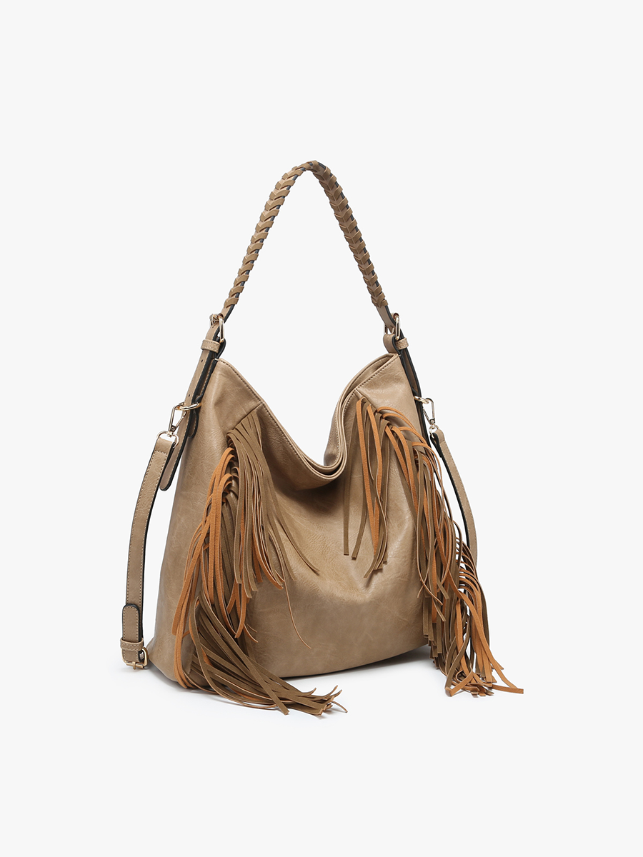 Sav Distressed Hobo Bag w/ Fringe Detail