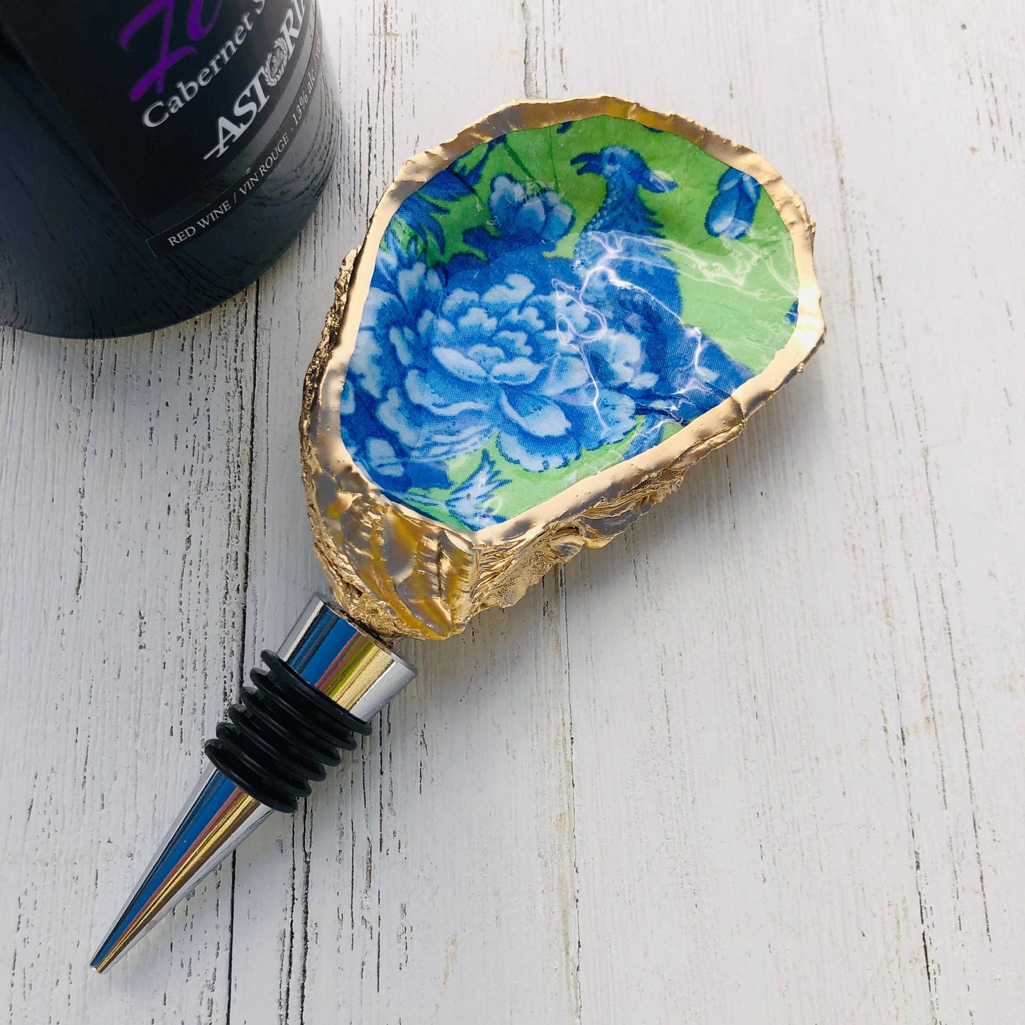 Oyster Shell Wine Stopper--Vibrant Chinoiserie