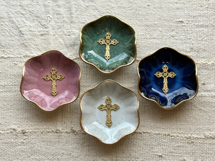 Lotus Flower Cross Jewelry Dish