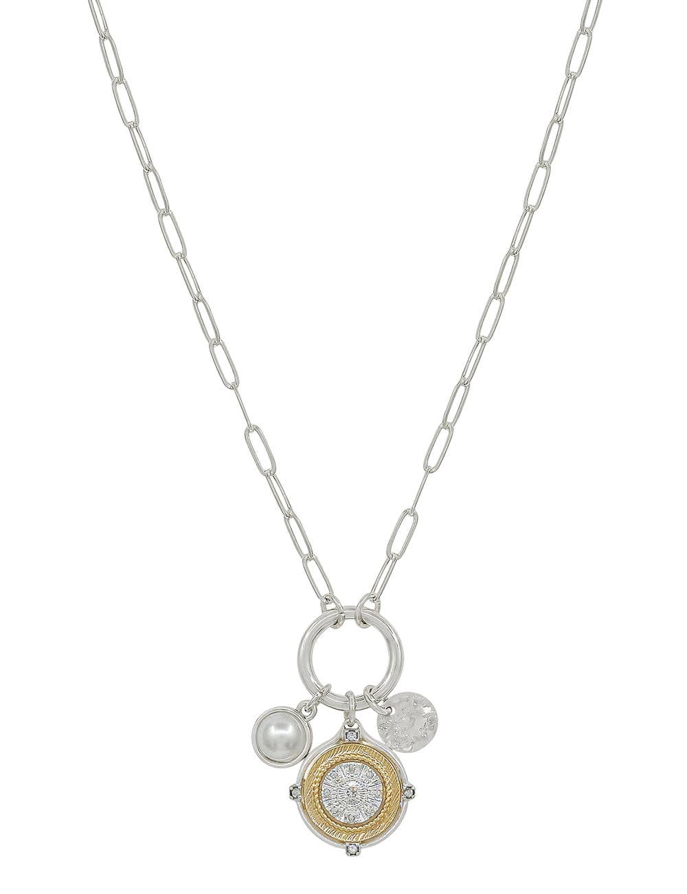 Silver Chain with Coin and Pearls Clip Charm 16"-18" Necklace