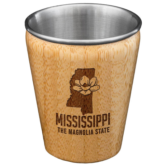 Mississippi Engraved Shot Glass, Bamboo with Stainless Steel