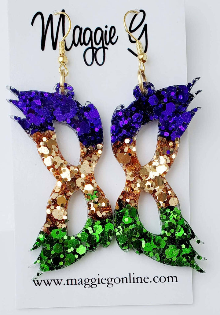 Mardi Gras Mask Glitter Earrings