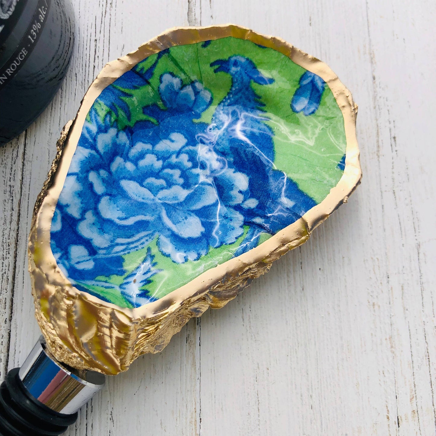 Oyster Shell Wine Stopper--Vibrant Chinoiserie