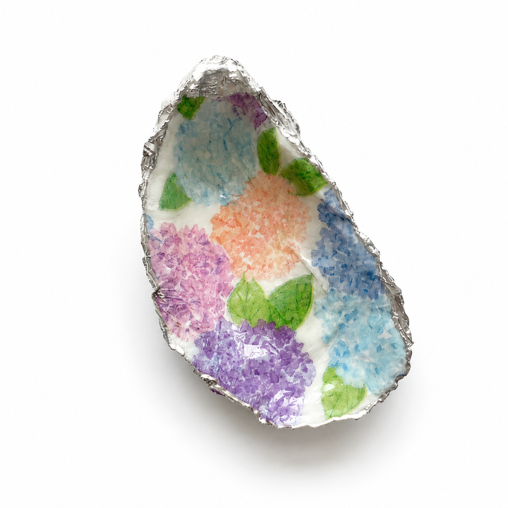 Pastel Hydrangea Oyster Shell Jewelry Dish