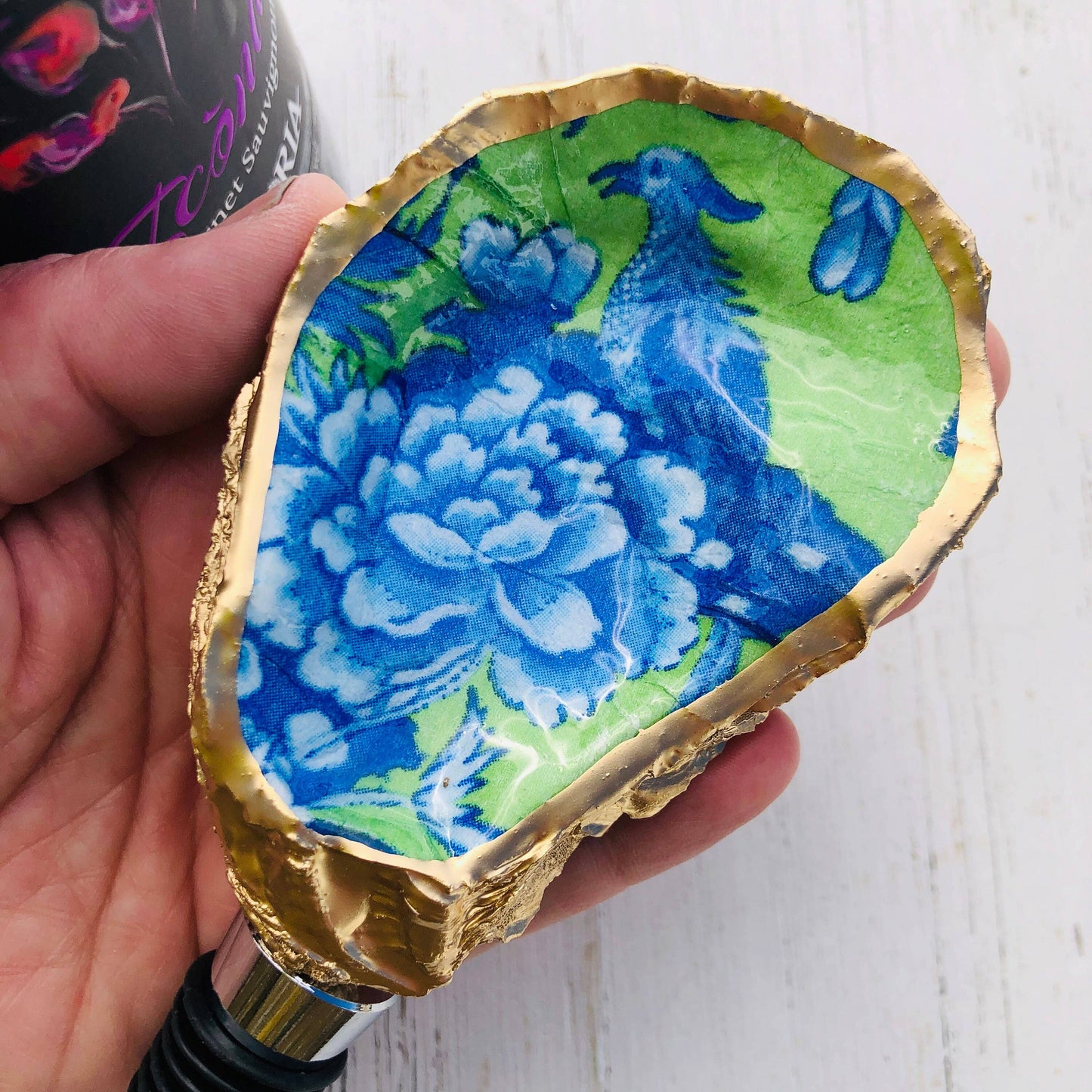 Oyster Shell Wine Stopper--Vibrant Chinoiserie