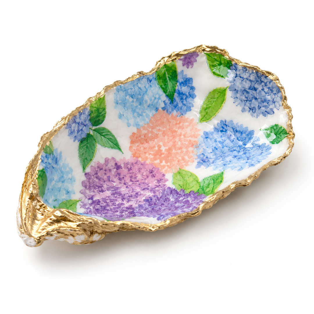 Pastel Hydrangea Oyster Shell Jewelry Dish